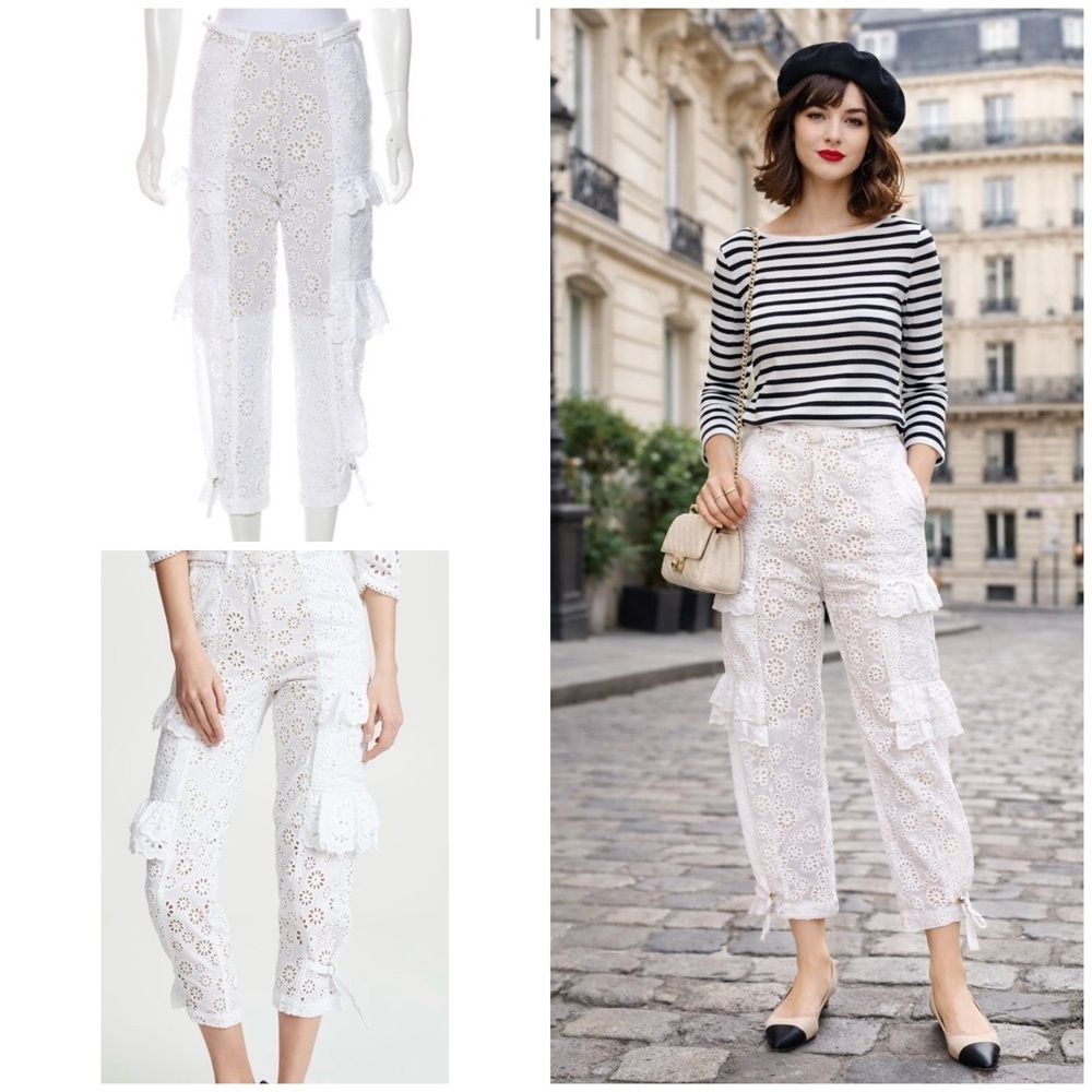 VGUc Sea New York White Eyelet Ruffle Cargo Crop Nakle Lace Pants 4